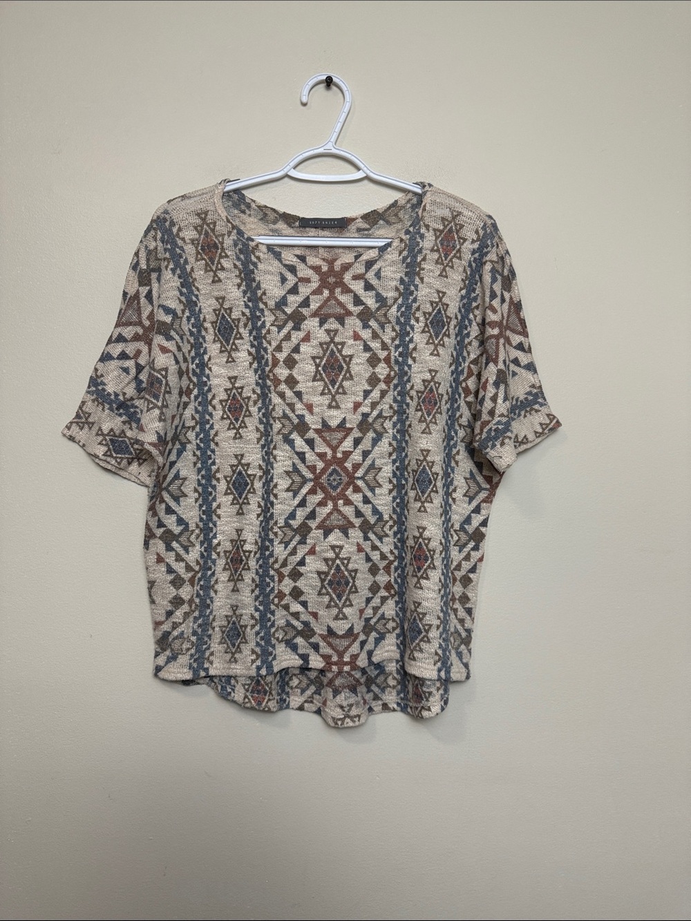Suzy Shier y2k Tribal Print Short Sleeve Top - Neutral Multi size L